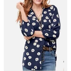 Cabi Women’s Navy Blue Floral Button Down Blouse Sz XS